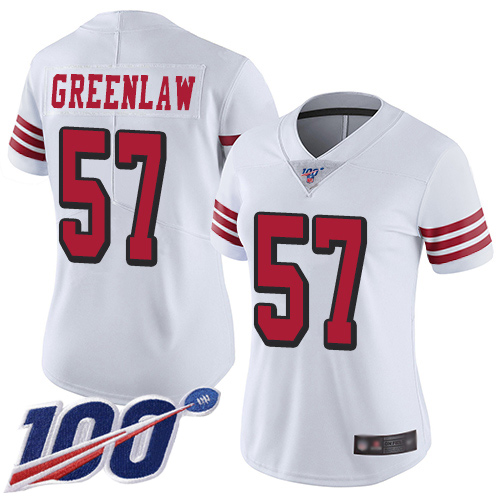 San Francisco 49ers Limited White Women Dre Greenlaw NFL Jersey 57 100th Season Vapor Untouchable Rush
